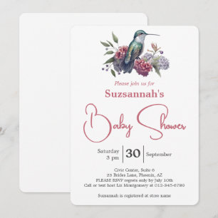 Colorful Hummingbird and Flowers Baby Shower Invitation