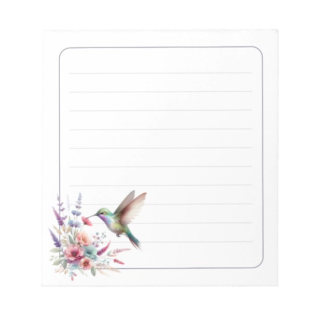 Colorful Hummingbird Floral Lined Writing Notepad (Front)