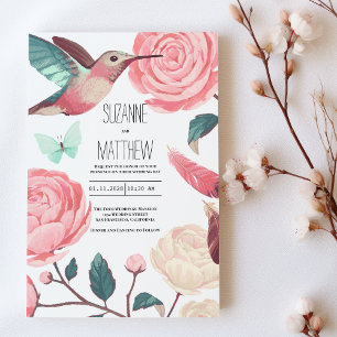 Colorful Hummingbird Floral Spring Wedding Invitation