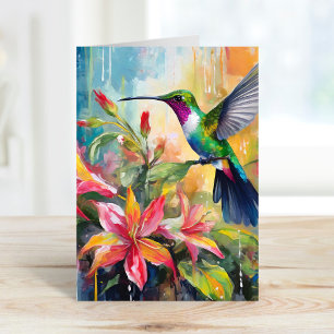 Colorful Hummingbird Modern Art Card