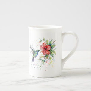 Colorful Hummingbird Watercolor Floral Nature Art Bone China Mug