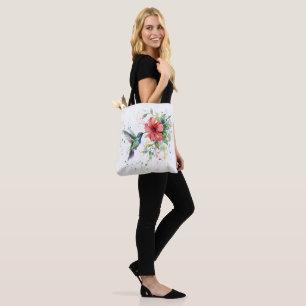 Colorful Hummingbird Watercolor Floral Nature Art Tote Bag