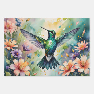 colorful hummingbird wrapping paper sheets