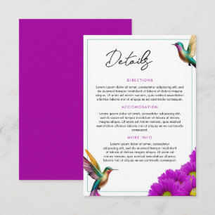 Colorful Hummingbirds Purple Daisies Wedding Enclosure Card
