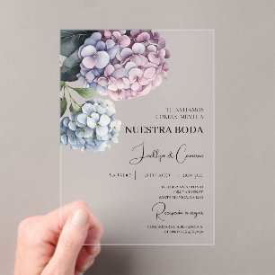 Colorful Hydrangea Spanish Wedding Invitation