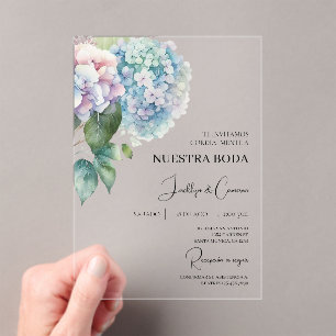Colorful Hydrangea Spanish Wedding Invitation