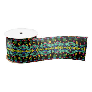 Colorful Hypnotic Geometric Abstract Art Pattern Satin Ribbon