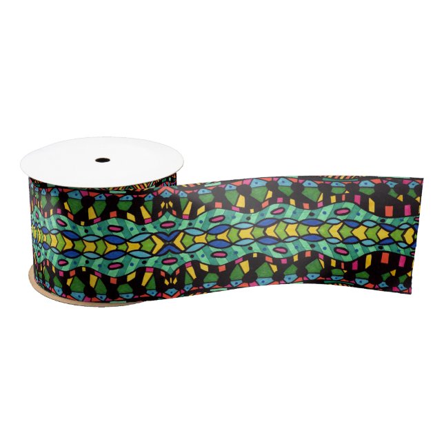 Colorful Hypnotic Geometric Abstract Art Pattern Satin Ribbon (Spool)