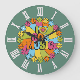 Colorful I Love 60s Music for Retro Music Lovers Large Clock