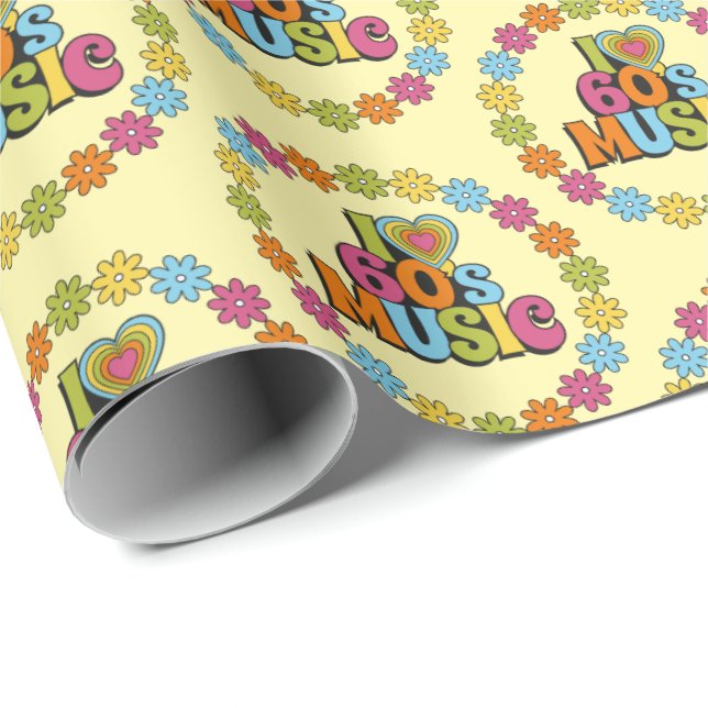 Colorful I Love 60s Music on Cream Wrapping Paper (Roll Corner)