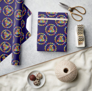 Colorful I Love 60s Music on Dark Blue Wrapping Paper