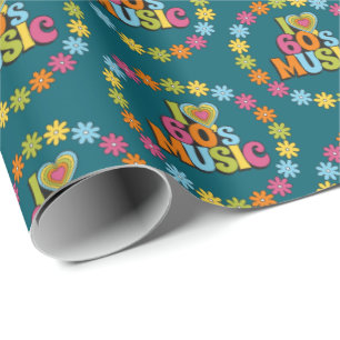 Colorful I Love 60s Music on Dark Teal Wrapping Paper