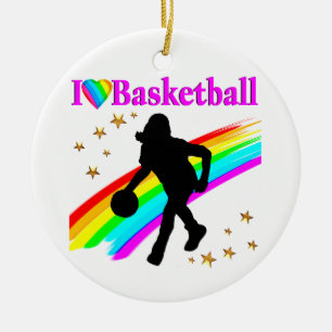 COLORFUL I LOVE BASKETBALL DESIGN CERAMIC TREE DECORATION