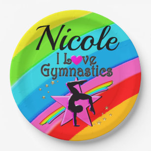 COLORFUL I LOVE GYMNASTICS PERSONALIZED DESIGN PAPER PLATE