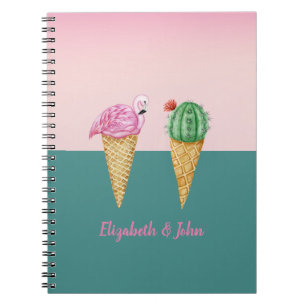 Colorful Ice Cream Cones Cactus Pink Flamingos Notebook