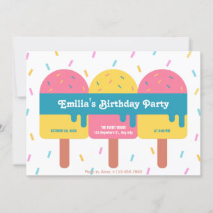 Colorful ice cream popsicle birthday invitation