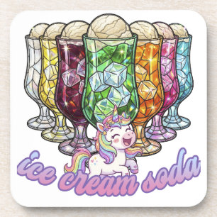 Colorful ice cream soda -with a unicorn- coaster