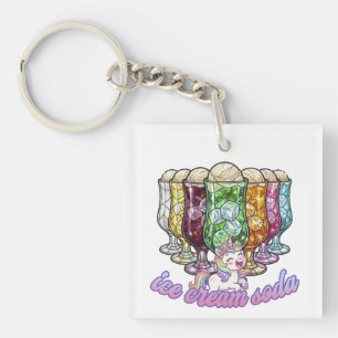 Colorful ice cream soda -with a unicorn- key ring