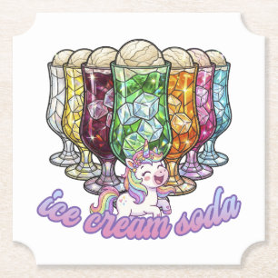Colorful ice cream soda -with a unicorn- paper coaster