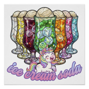 Colorful ice cream soda -with a unicorn- poster