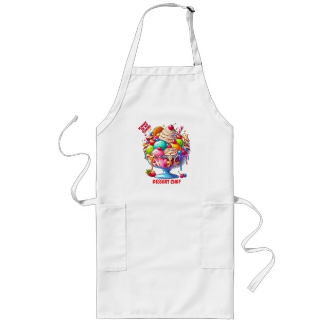 Colorful Ice Cream Sundae – Cute Dessert Illustra Long Apron (Front)