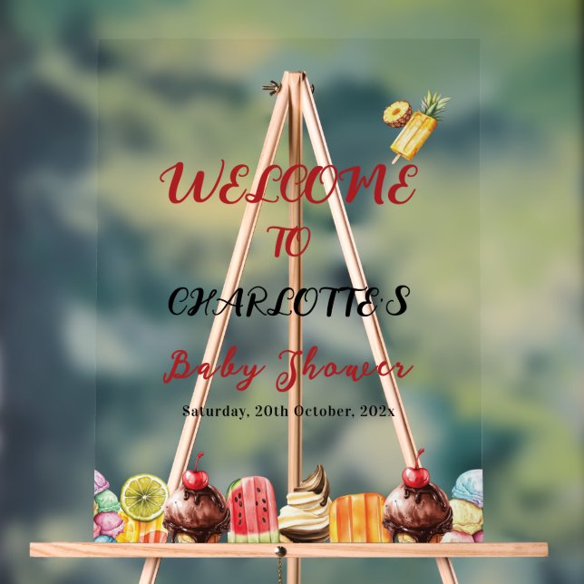 Colorful Ice Cream Sweet Baby Shower Welcome Acrylic Sign (Neutral)
