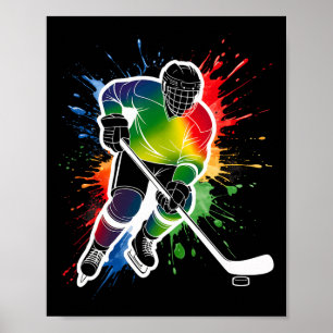 Colorful Ice Hockey Fan Player Tie Dye Color Splas Poster