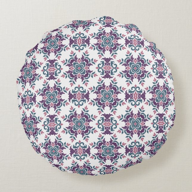 Colorful IkatFloral Motif Pattern Round Cushion (Back)