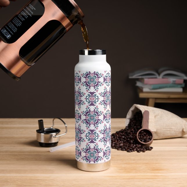 Colorful IkatFloral Motif Pattern Water Bottle (Coffee (Rotated))