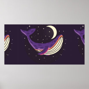 Colorful illustration portrait of cute whale in sp poster