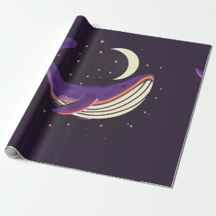 Colorful illustration portrait of cute whale in sp wrapping paper