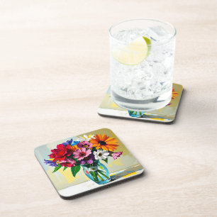 Colorful Impasto Vase of Flowers Coaster