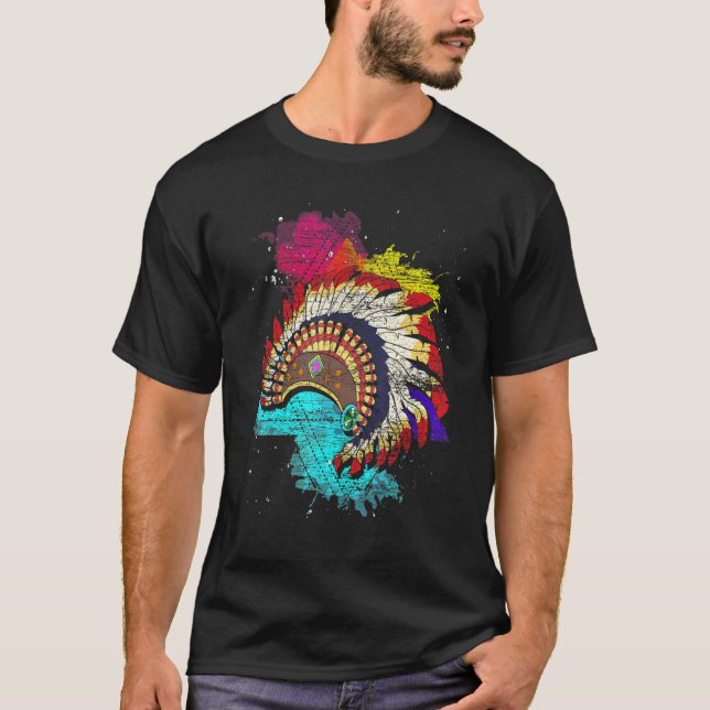 Colorful Indian Headdress Indigenous Indian Native T-Shirt (Front)