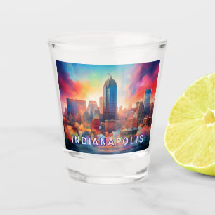 Colorful Indianapolis Skyline Abstract Art Shot Glass
