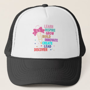 Colorful Inspirational Words Teacher Pencil & Bow Trucker Hat