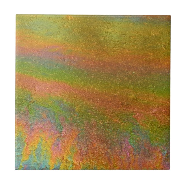 Colorful Iridescent Rainbow Oil Slick Tile (Front)