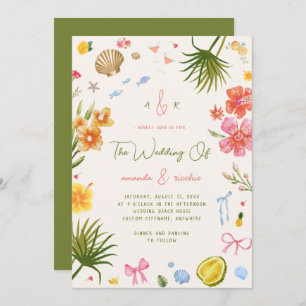 Colorful Island Whimsical Beach Tropical Wedding Invitation