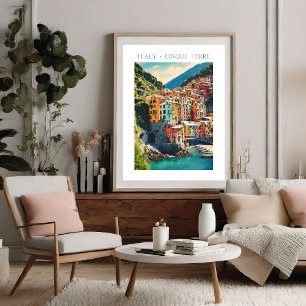 Colorful Italy Cinque Terre Village  Watercolor  Poster
