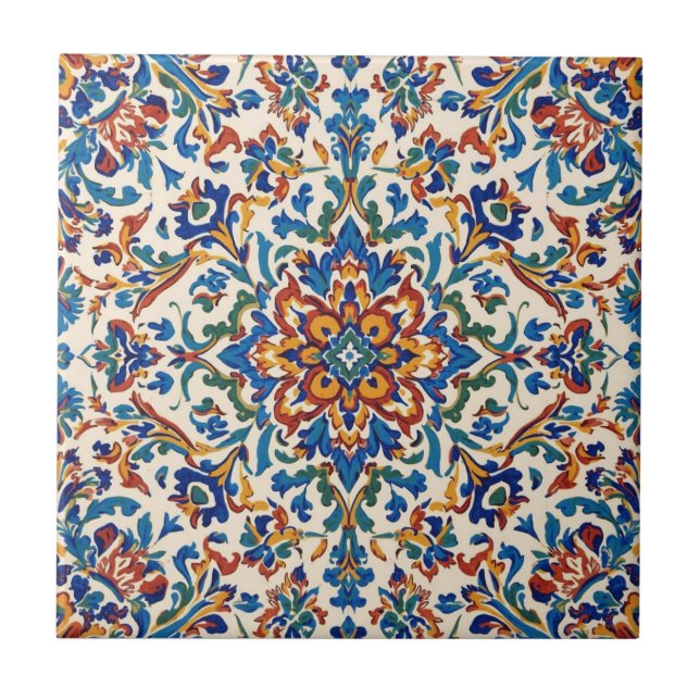 Colorful Iznik Persian Turkish Handpainted Repro Tile (Front)