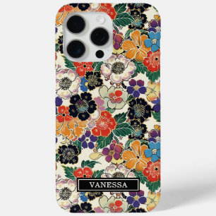 Colorful Japanese Flowers Monogrammed iPhone 15 Pro Max Case