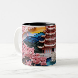 Colorful Japanese Landscape Background Two-Tone Coffee Mug