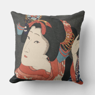 Colorful Japanese Woman Vintage Painting Cushion