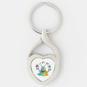 Colorful Jelly Alien Juggling Cute Monster Heart K Key Ring