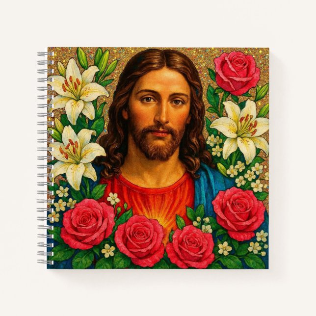 Colorful Jesus Floral Notebook. Notebook (Front)