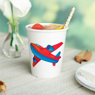 Colorful Jet Airplane Red and Blue Plane Paper Cups