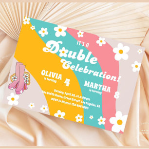 Colorful Joint Daisy Birthday Party Groovy Invitation