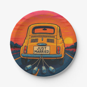 Colorful Just Married Paper Plates. Plate