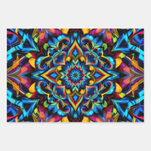 Colorful Kaleidoscope Mandala Design Mug, pillow Wrapping Paper Sheet