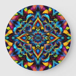 Colorful Kaleidoscope Mandala iPhone 14 Case Large Clock