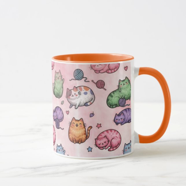 Colorful Kawaii Chubby Cats Pattern Mug (Right)